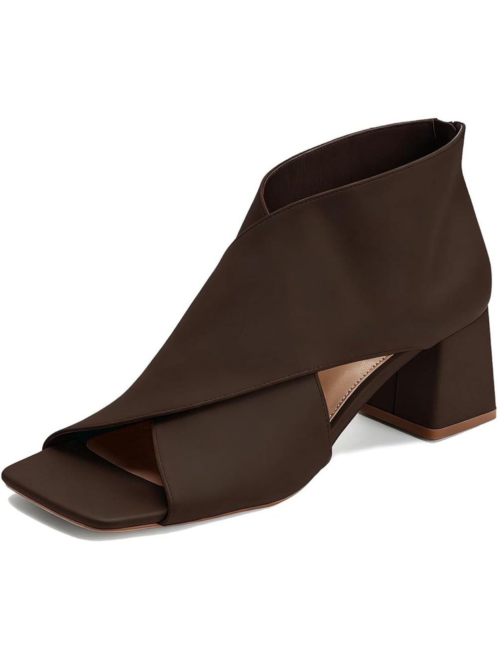 Chunky Heel Open Toe Booties Side Cut-Out Ankle Square Peep Toe 2” Block Heels
